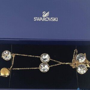 Swarovski Designer Rose Gold Tone Crystal Stationary Beaded Necklace & Box147.8g